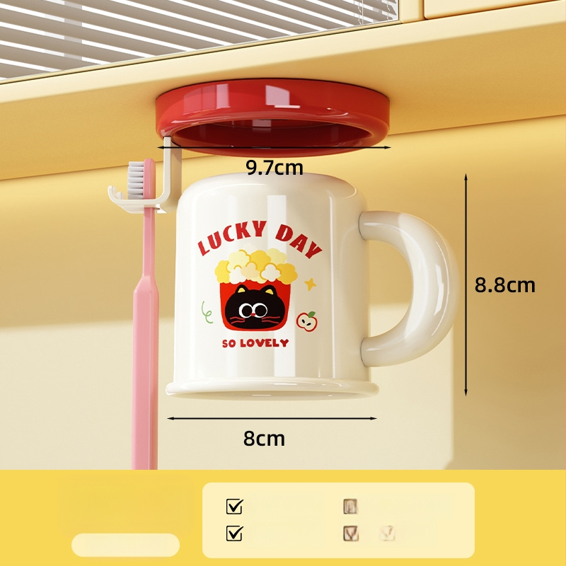 Stojan na kefky a pohár na úst, na stenu, bez vŕtania, magnetické uchytenie, model C4274, ABS plast, možnosť prispôsobenia, tlač loga