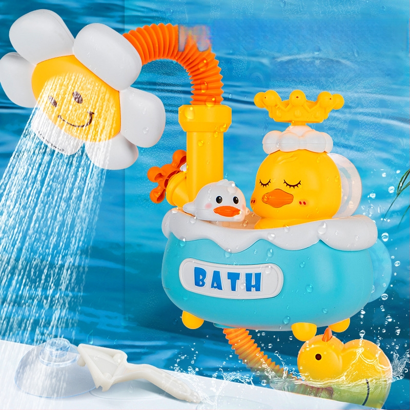 Plastmasinis vonios žaislas formos antis su elektriniu vandens purškimu ir automatišku vandens sugėrimu; interaktyvus vonios žaislas