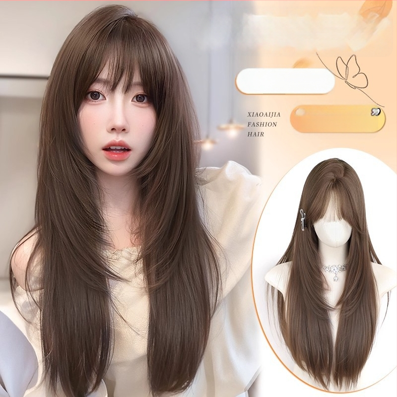 Sieviešu garā taisnu matu parūka — dabisks stils, augstas temperatūras izturīgas šķiedras, mašīniskā ražošana