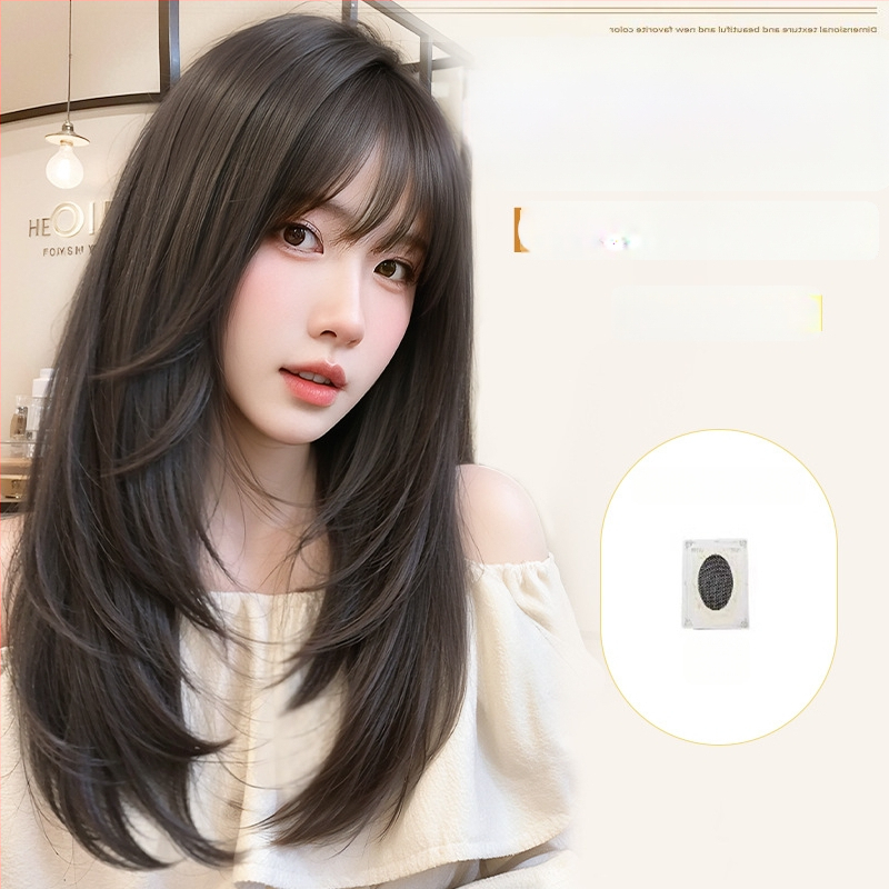 Sieviešu garā taisnu matu parūka — dabisks stils, augstas temperatūras izturīgas šķiedras, mašīniskā ražošana