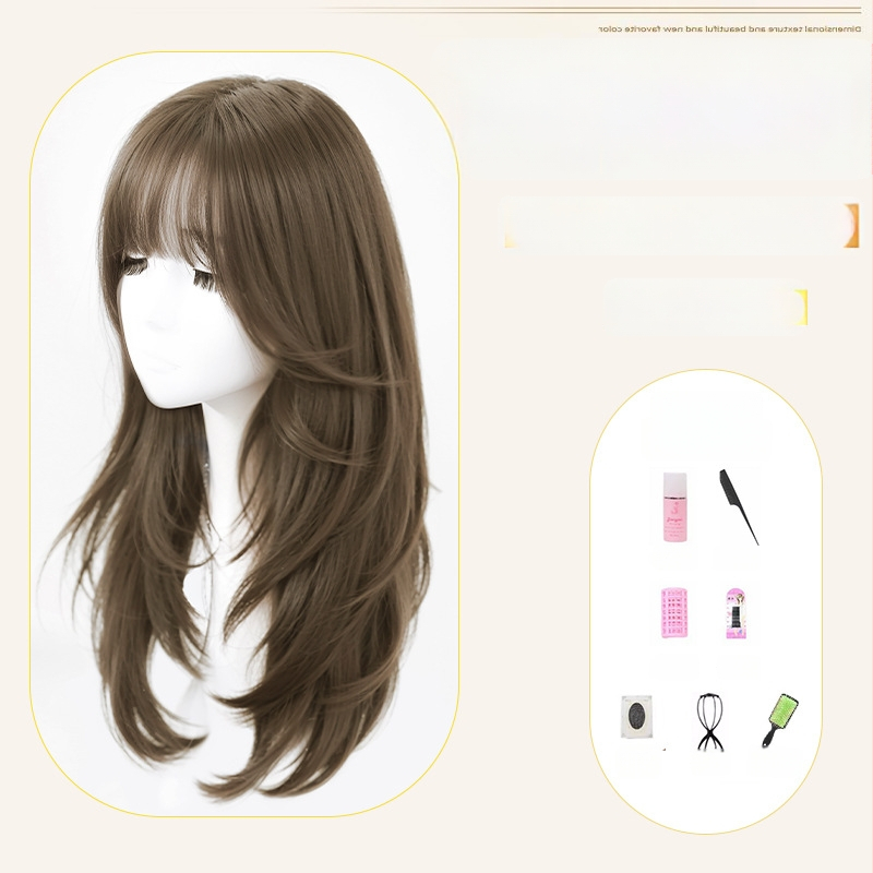 Sieviešu garā taisnu matu parūka — dabisks stils, augstas temperatūras izturīgas šķiedras, mašīniskā ražošana