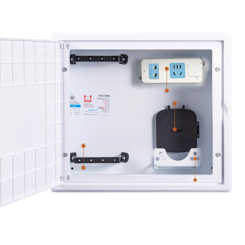 Slēgta mājas tīkla sadales kaste – optiskā šķiedra/slabā strāva, E sērija, korpuss no auksti valcēta tērauda, IP30, vāciņš no HIPS, Xinli