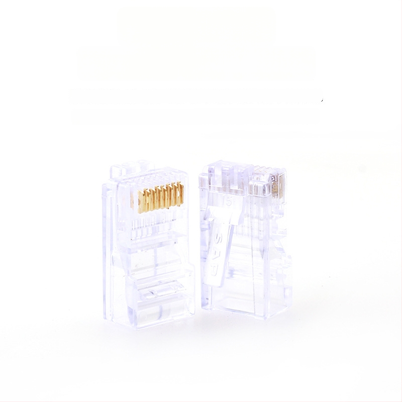 RJ45 kristalinė jungtis su kristaline galva, 8P8C, modelis Super Five 100, prekė Minjing, pakuotė 100 vnt. tinklo kabeliavimui