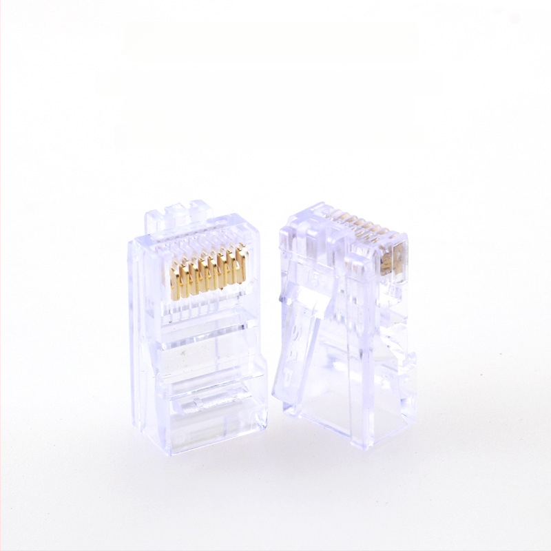 RJ45 kristalinė jungtis su kristaline galva, 8P8C, modelis Super Five 100, prekė Minjing, pakuotė 100 vnt. tinklo kabeliavimui