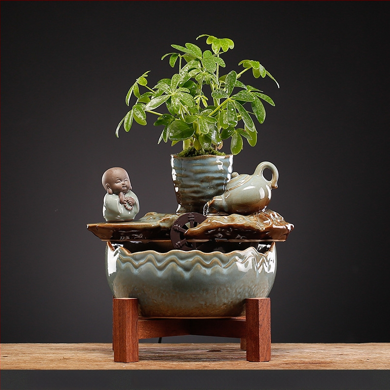 Keramikinis stalinis vandens dekoras, naujojo kinų stiliaus, rankų dažytas, glazūruotas paviršius, su vandens cirkuliacija (keramika; rankų dažymas; glazūruotas paviršius; naujojo kinų stilius; vandens cirkuliacija)