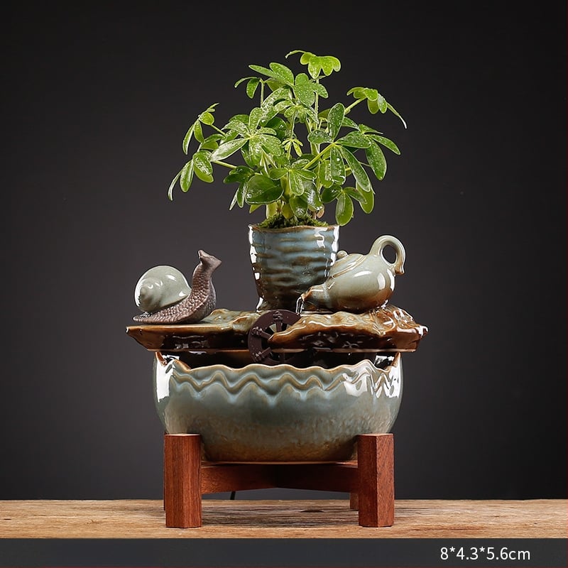 Keramikinis stalinis vandens dekoras, naujojo kinų stiliaus, rankų dažytas, glazūruotas paviršius, su vandens cirkuliacija (keramika; rankų dažymas; glazūruotas paviršius; naujojo kinų stilius; vandens cirkuliacija)