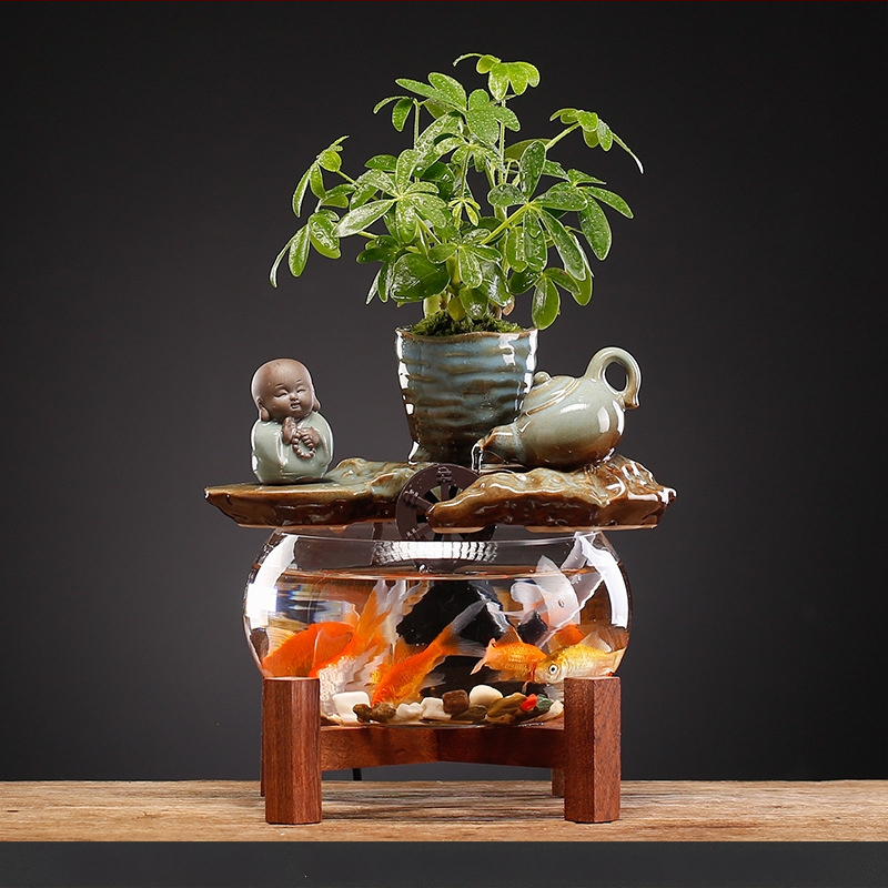 Keramikinis stalinis vandens dekoras, naujojo kinų stiliaus, rankų dažytas, glazūruotas paviršius, su vandens cirkuliacija (keramika; rankų dažymas; glazūruotas paviršius; naujojo kinų stilius; vandens cirkuliacija)