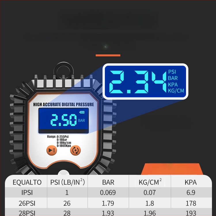 Elektroniska riepu spiediena mērīšanas ierīce ar digitālu displeju, uzpūšamā galviņa, atbrīvošanas vārsts, augsta precizitāte, portatīvs, modelis YJ-XA001