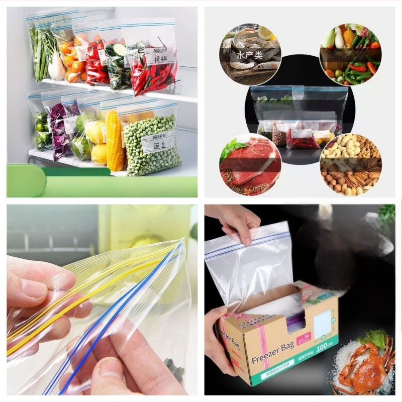 Aishangla šviežumo laikymo užsandarinti maišeliai šaldytuvui, plastikiniai, 100 vienetų, užsandaromi, atsparūs temperatūrai -60°C–100°C
