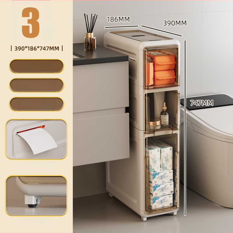 Stalčius su stalčiais skirtas virtuvės ir vonios tarpo spragoms, atsparus vandeniui, keturių lygių plastikinis šoninis spintelė, Modeliai 2893–2895