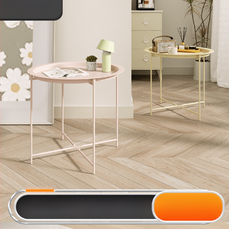 Apskritas metalo kavos staliukas su metalo rėmu, šiuolaikinis minimalistinis dizainas, sulankstomas, tinkamas svetainei ir miegamajam.