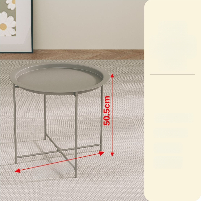 Apskritas metalo kavos staliukas su metalo rėmu, šiuolaikinis minimalistinis dizainas, sulankstomas, tinkamas svetainei ir miegamajam.