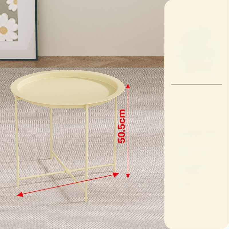 Apskritas metalo kavos staliukas su metalo rėmu, šiuolaikinis minimalistinis dizainas, sulankstomas, tinkamas svetainei ir miegamajam.