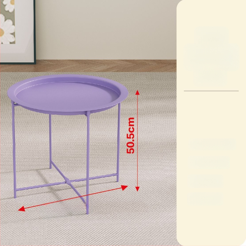 Apskritas metalo kavos staliukas su metalo rėmu, šiuolaikinis minimalistinis dizainas, sulankstomas, tinkamas svetainei ir miegamajam.