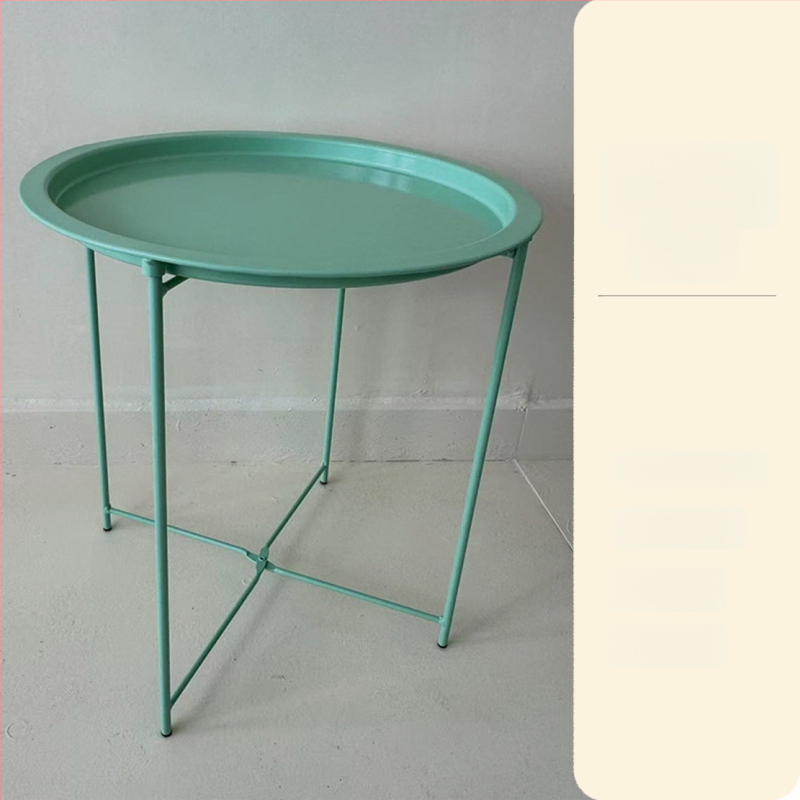 Apskritas metalo kavos staliukas su metalo rėmu, šiuolaikinis minimalistinis dizainas, sulankstomas, tinkamas svetainei ir miegamajam.