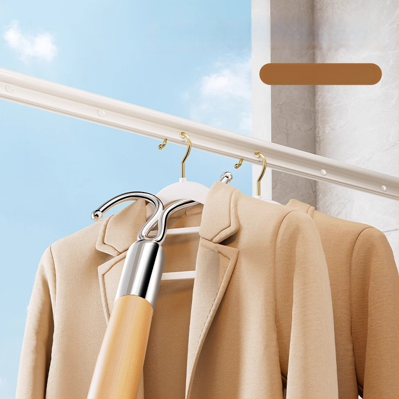 Medinė skalbinių džiovinimo lazda | Yuetu, šiuolaikinis minimalistinis stilius, balkono naudojimui, paleista 2024 m gegužės mėn.