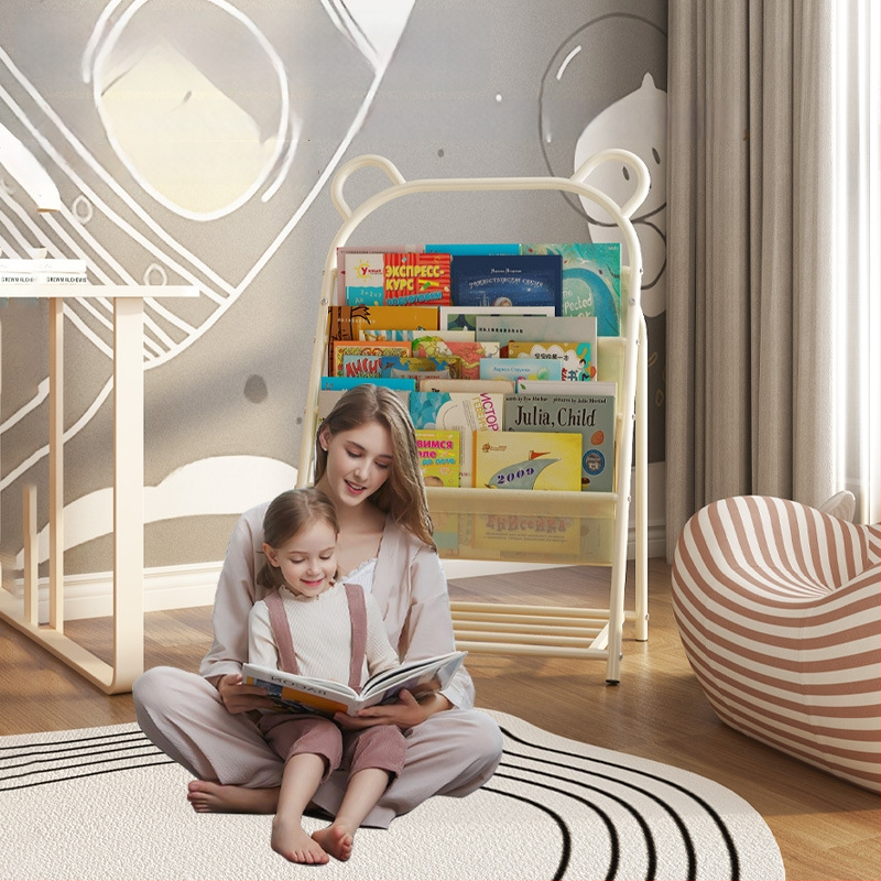 Vaikų knygų stovas — šiuolaikiškas minimalistinis dizainas (Modelis: w820; Medžiaga: geležies meno; Apdirbimas: pritaikytas pagal brėžinius; Apdaila: kepimo dažai)