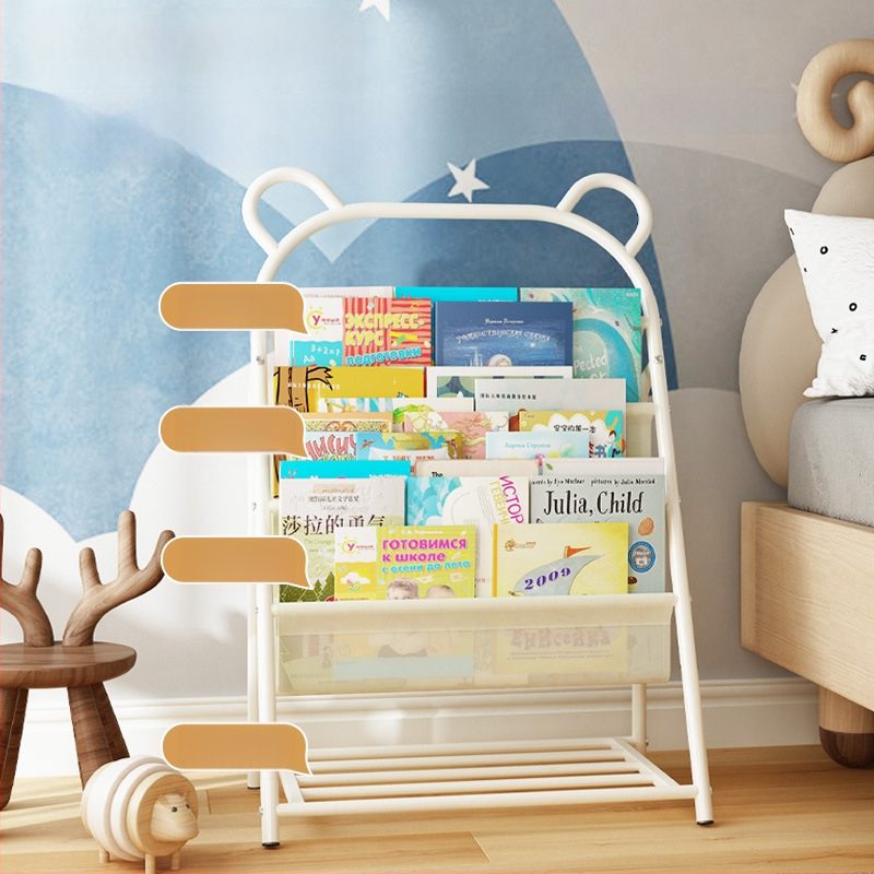 Vaikų knygų stovas — šiuolaikiškas minimalistinis dizainas (Modelis: w820; Medžiaga: geležies meno; Apdirbimas: pritaikytas pagal brėžinius; Apdaila: kepimo dažai)