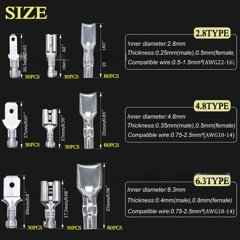 Weijie kištinių terminalų rinkinys, 1 polius, krimps jungtis, laidų terminalai