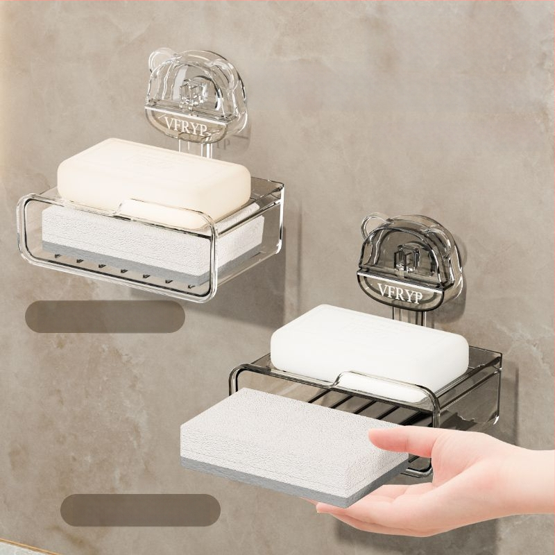 Seininis muilo laikiklis su siurbtukais, be gręžimo, dviejų dalių rinkinys, iš plastiko, CE sertifikatas, paprastas ir modernus stilius