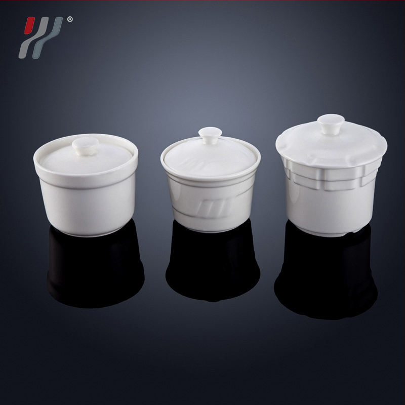 Viešbučio keraminė sriubos puodelis – magnio porcelianas, po glazūra danga, pritaikymas, logotipo spauda