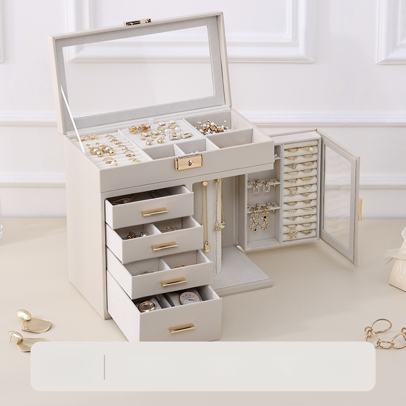 Kastīte rotaslietām ar pieciem atvilktnēm, PU āda, galda uzstādīšana, daudzfunkcionāla un putekļusizturīga, piemērota auskarām, gredeniem un kaklarotām