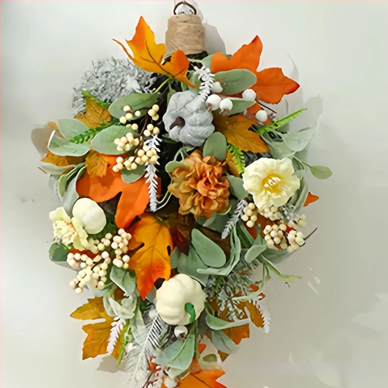 Plastmassist sügispärg koos kõrvitsa, jänese kõrvade lehtede ja marja garlandiga esiku ukse dekoratsiooniks, Zonghong