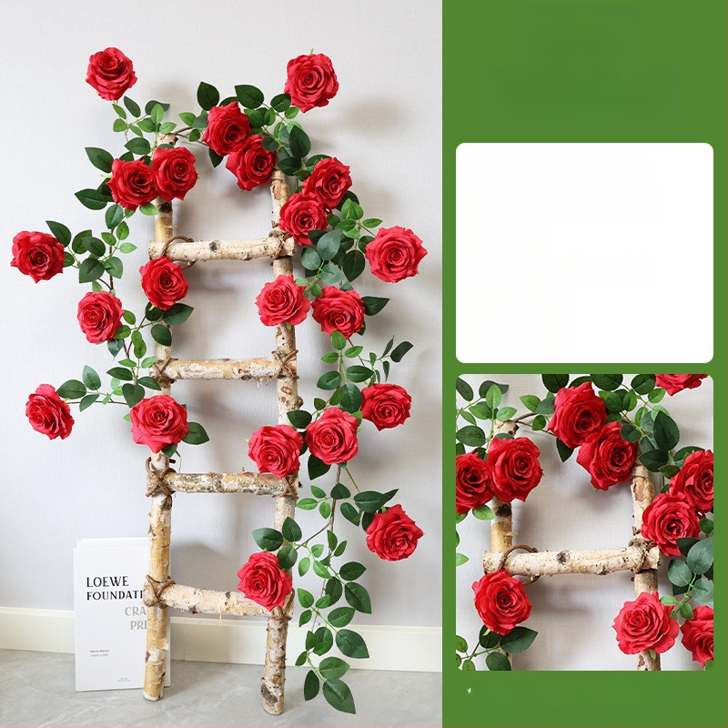 Seinā karājas dekoratīva liana ar plastmasas ziediem, imitēts rotāns, Wedding Home sērija, pusdarbs un pusmehāniska ražošana