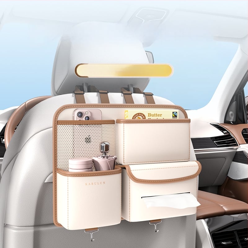 Automobilio sėdynės nugaros laikymo krepšys – odinis, pakabinimo dizainas, logotipo spausdinimas, suspaudimo atsparumas, universalus naudojimui automobiliuose