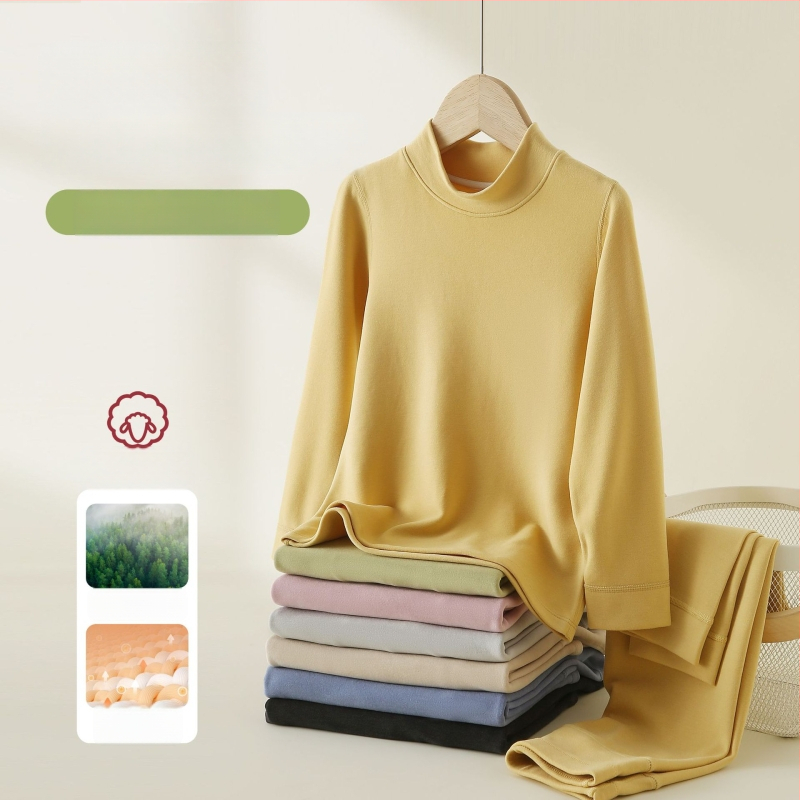 Vaikų terminis komplektas su aukštu kaklu – unisex viršus ir apatiniai, Lyocell mišinys, storesnis šilumos palaikymas, skirtas rudeniui ir žiemai