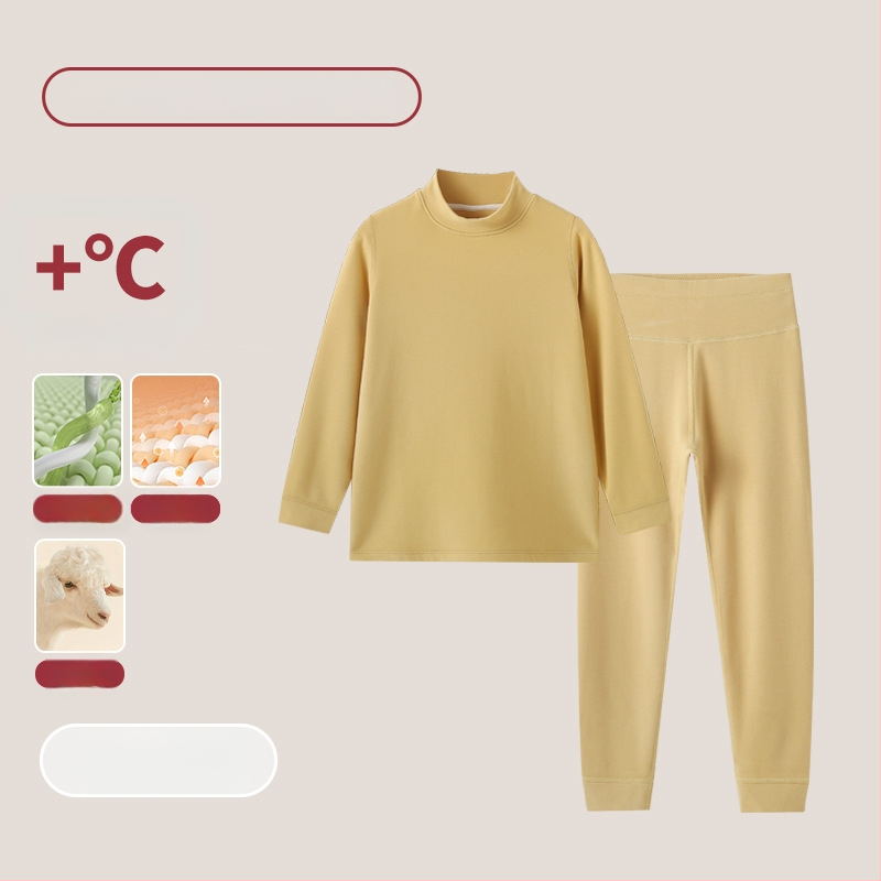 Vaikų terminis komplektas su aukštu kaklu – unisex viršus ir apatiniai, Lyocell mišinys, storesnis šilumos palaikymas, skirtas rudeniui ir žiemai
