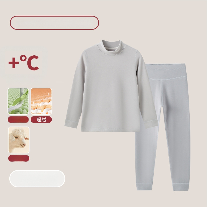 Vaikų terminis komplektas su aukštu kaklu – unisex viršus ir apatiniai, Lyocell mišinys, storesnis šilumos palaikymas, skirtas rudeniui ir žiemai