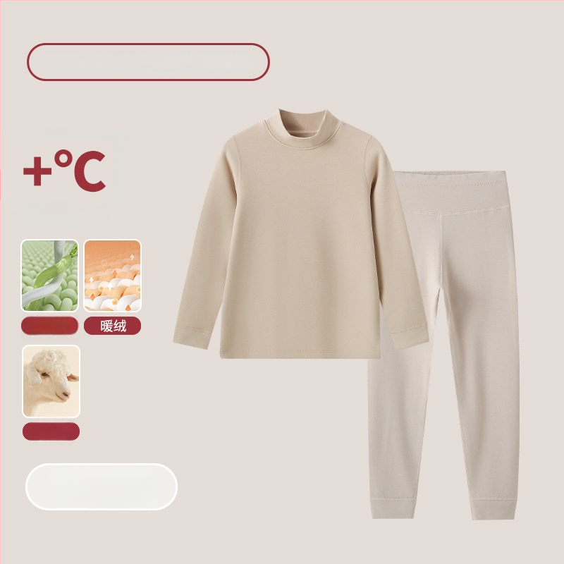 Vaikų terminis komplektas su aukštu kaklu – unisex viršus ir apatiniai, Lyocell mišinys, storesnis šilumos palaikymas, skirtas rudeniui ir žiemai