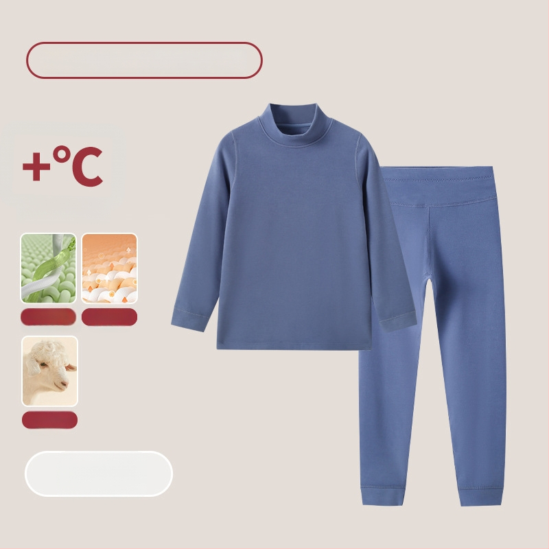 Vaikų terminis komplektas su aukštu kaklu – unisex viršus ir apatiniai, Lyocell mišinys, storesnis šilumos palaikymas, skirtas rudeniui ir žiemai