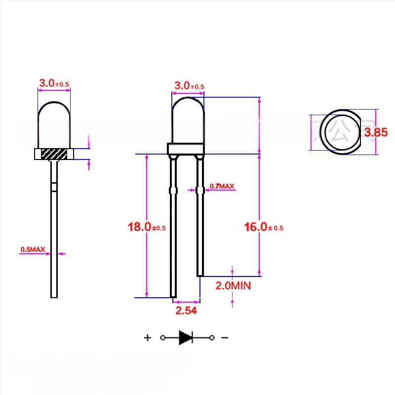 Tiesiogiai prijungiama LED indikatorinė kapsulė, 20 mA, 1.8–2.2 V, 0.06 W, Sanan lustas, 30° matymo kampas