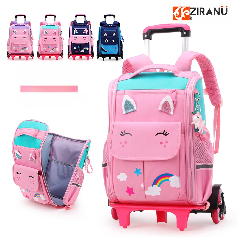 Ruliojantis mokyklinis kuprinė, nailonas, kvėpuojantis, atsparus vandeniui, atsparus dėvėjimuisi, anti-vagystė, išlenkti pečių diržai, vienos krypties ratukai