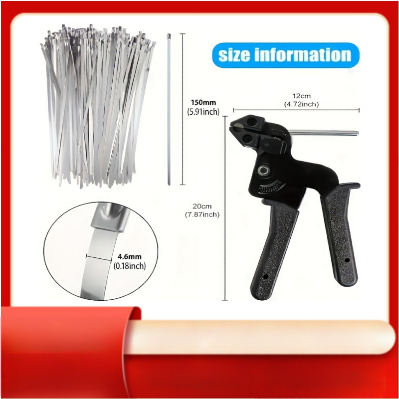 Automatiškai užrakinančios kabelių juostos kabelių kanalams, iš 304 nerūdijančio plieno, įtrauktos replės, pakuotė 100 vnt.