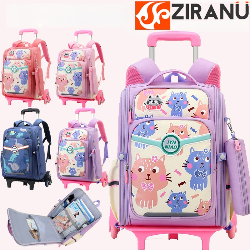 Pradinės mokyklos lagaminas su ratukais – lengvas, nailonas, atsparus vandeniui, vienakrypčiai ratukai, mažina apkrovą