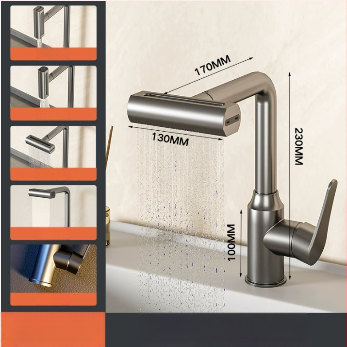 Voolava efektiiga valamukraan, roostevabast terasest, segamiskraan, lauaplaadi paigaldus, keramik ventiili disk, 0–90°C