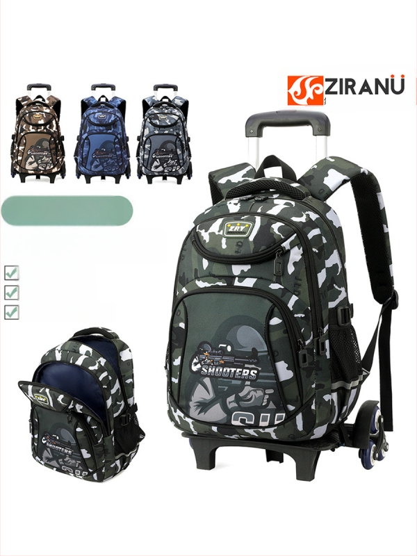 Rulėnė mokyklinė kuprinė berniukams, pradinėms klasėms, Oxford audinys, dryžuotas raštas, modelis 5160#, naštos lengvinimas, atspari vandeniui, atspari dėvėjimuisi, vienpusiai ratukai