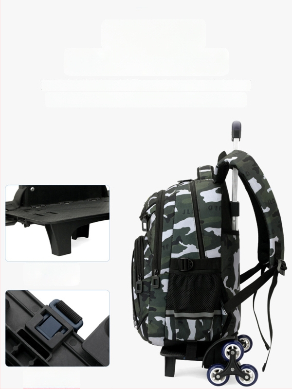 Rulėnė mokyklinė kuprinė berniukams, pradinėms klasėms, Oxford audinys, dryžuotas raštas, modelis 5160#, naštos lengvinimas, atspari vandeniui, atspari dėvėjimuisi, vienpusiai ratukai