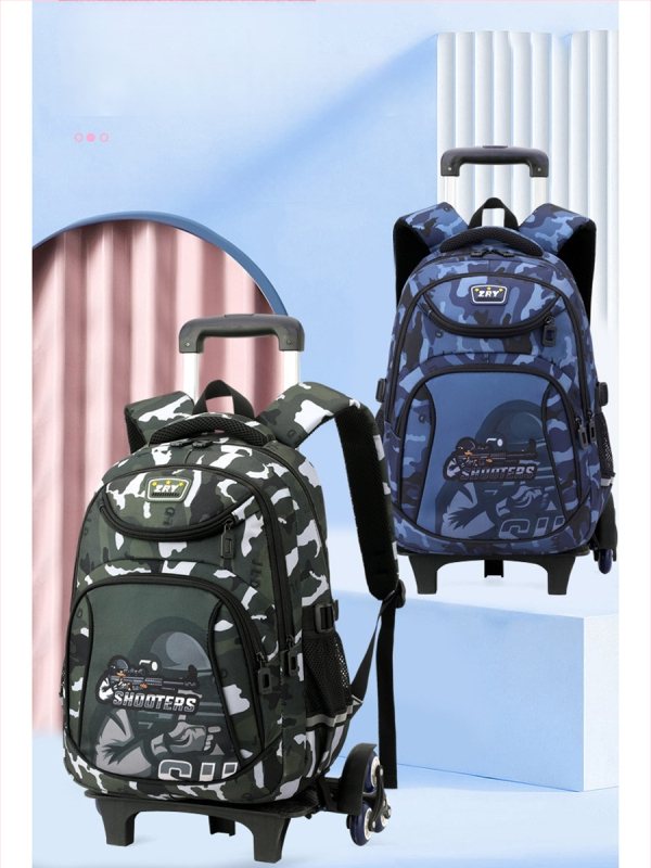 Rulėnė mokyklinė kuprinė berniukams, pradinėms klasėms, Oxford audinys, dryžuotas raštas, modelis 5160#, naštos lengvinimas, atspari vandeniui, atspari dėvėjimuisi, vienpusiai ratukai