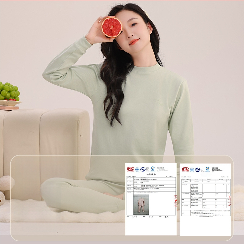 Mergaitėms skirtas medvilninis terminis pižamos komplektas – apvalios kaklo viršūnė ir kelnės, nuo 8 metų, 100% medvilnė, išlaiko šilumą