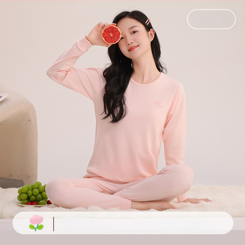 Mergaitėms skirtas medvilninis terminis pižamos komplektas – apvalios kaklo viršūnė ir kelnės, nuo 8 metų, 100% medvilnė, išlaiko šilumą