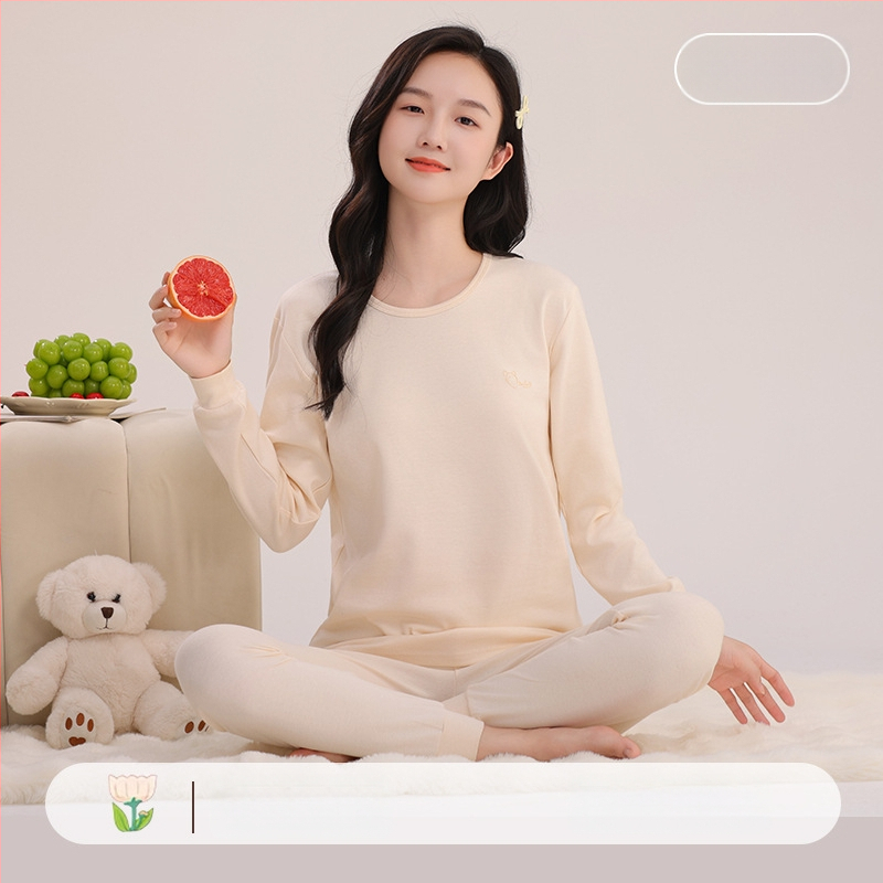 Mergaitėms skirtas medvilninis terminis pižamos komplektas – apvalios kaklo viršūnė ir kelnės, nuo 8 metų, 100% medvilnė, išlaiko šilumą