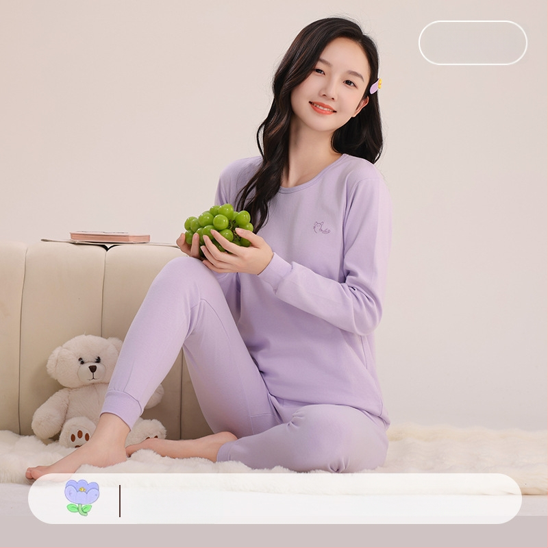 Mergaitėms skirtas medvilninis terminis pižamos komplektas – apvalios kaklo viršūnė ir kelnės, nuo 8 metų, 100% medvilnė, išlaiko šilumą