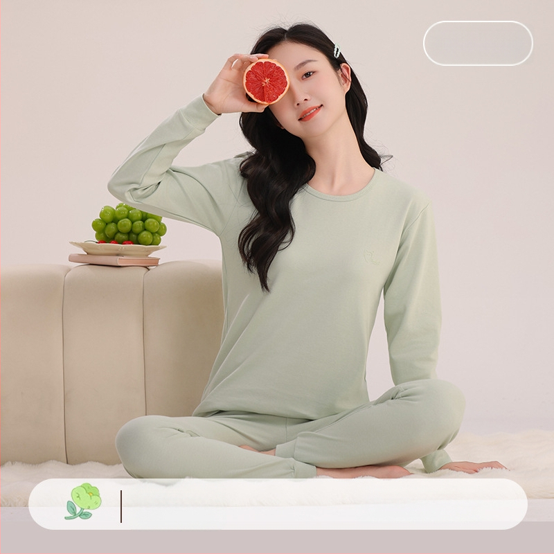 Mergaitėms skirtas medvilninis terminis pižamos komplektas – apvalios kaklo viršūnė ir kelnės, nuo 8 metų, 100% medvilnė, išlaiko šilumą