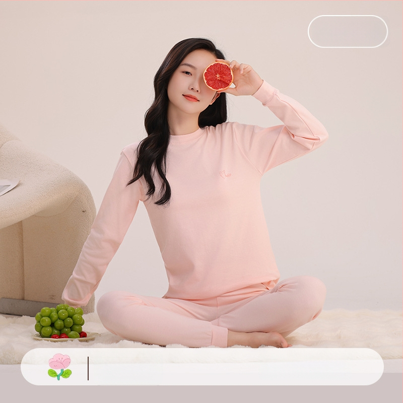 Mergaitėms skirtas medvilninis terminis pižamos komplektas – apvalios kaklo viršūnė ir kelnės, nuo 8 metų, 100% medvilnė, išlaiko šilumą