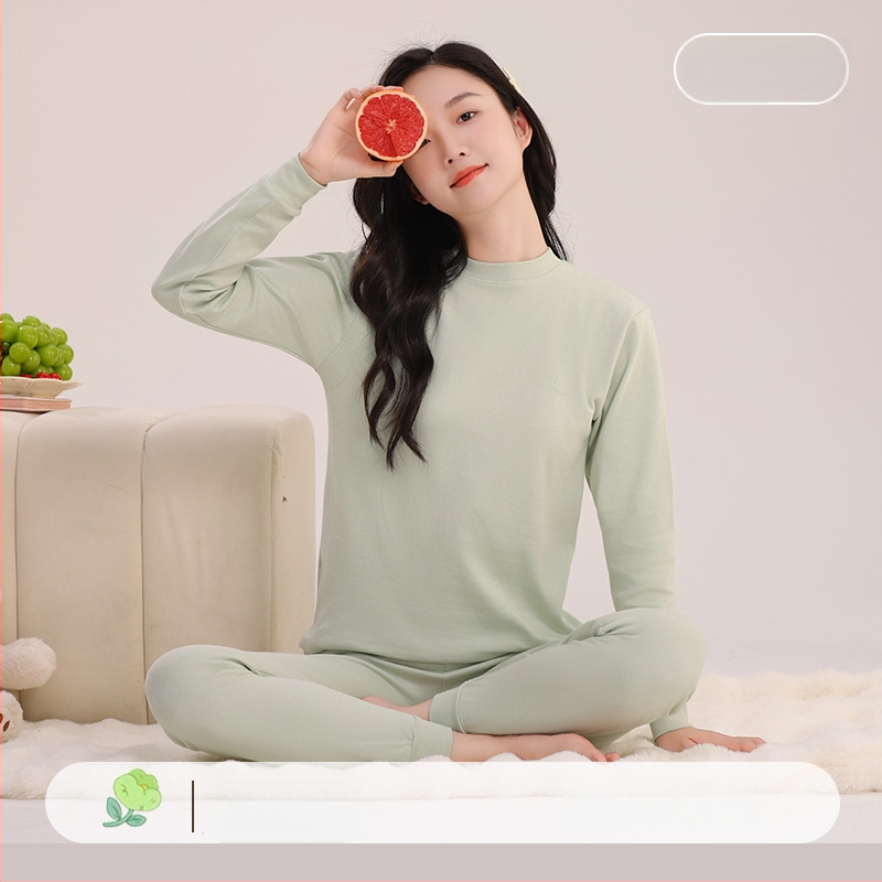 Mergaitėms skirtas medvilninis terminis pižamos komplektas – apvalios kaklo viršūnė ir kelnės, nuo 8 metų, 100% medvilnė, išlaiko šilumą