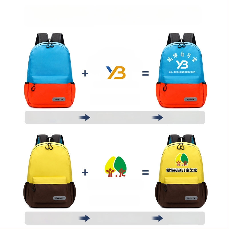 Bērnu auduma mugursoma ar drukātu logotipu – universāla, sākumskola, elpojoša un izturīga, samazina slodzi